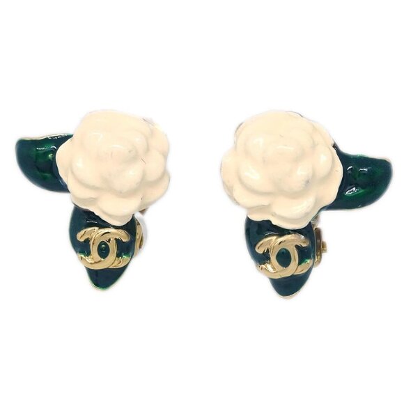Chanel Gold White Camellia Earrings Clip-On - Picture 1 of 4